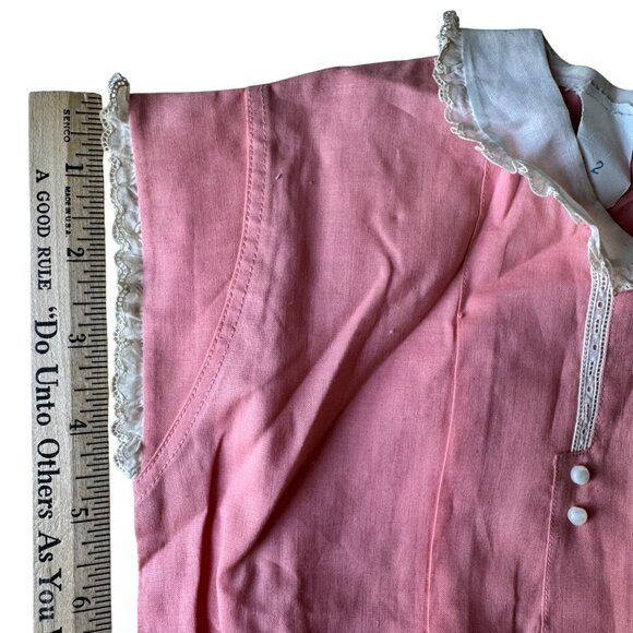 Vintage 1940s Childs Peach Pink Romper Shorts Lace Trim & Buttons 2 Piece - Picture 8 of 15